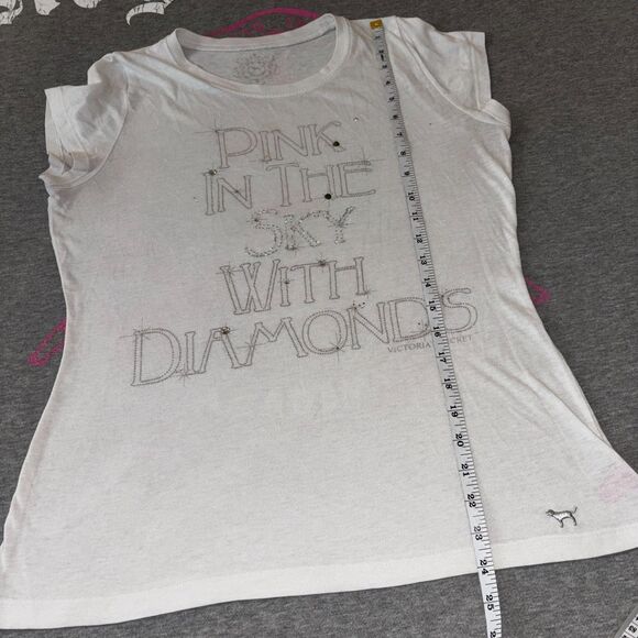 Vintage Y2K VS PINK Short Sleeve Tee PINK IN THE SKY WITH DIAMONDS Rhinestone LG - Picture 6 of 12